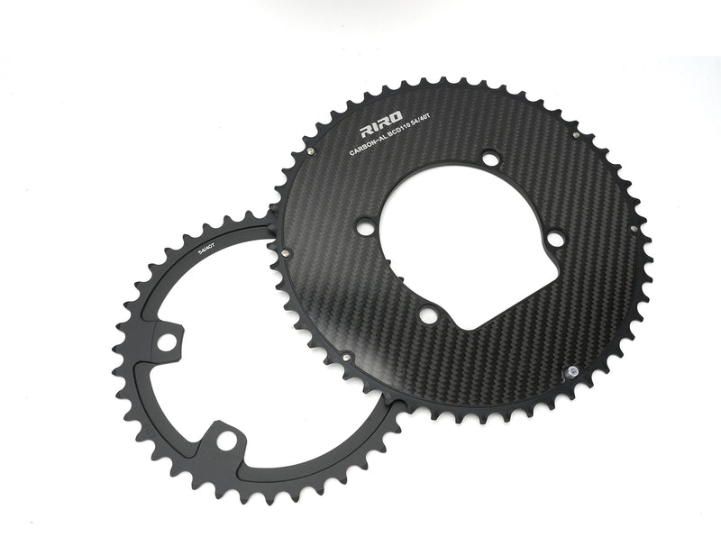 Load image into Gallery viewer, Riro RCB 110BCD CNC Aluminum Chainring with Carbon Fiber Reinforced Surface Single and Double Chainrings