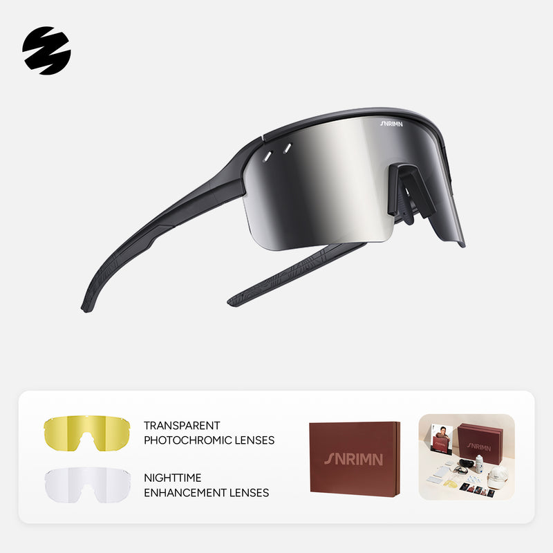 Load image into Gallery viewer, SUNRIMOON Twilight Half‑Rimmed Cycling Sunglasses Lenses By ZEISS, Photochromic, Interchangeable Sports Glasses for Cycling Running Outdoo JN2501B