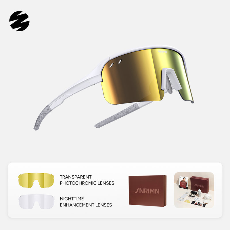 Load image into Gallery viewer, SUNRIMOON Twilight Half‑Rimmed Cycling Sunglasses Lenses By ZEISS, Photochromic, Interchangeable Sports Glasses for Cycling Running Outdoo JN2501B