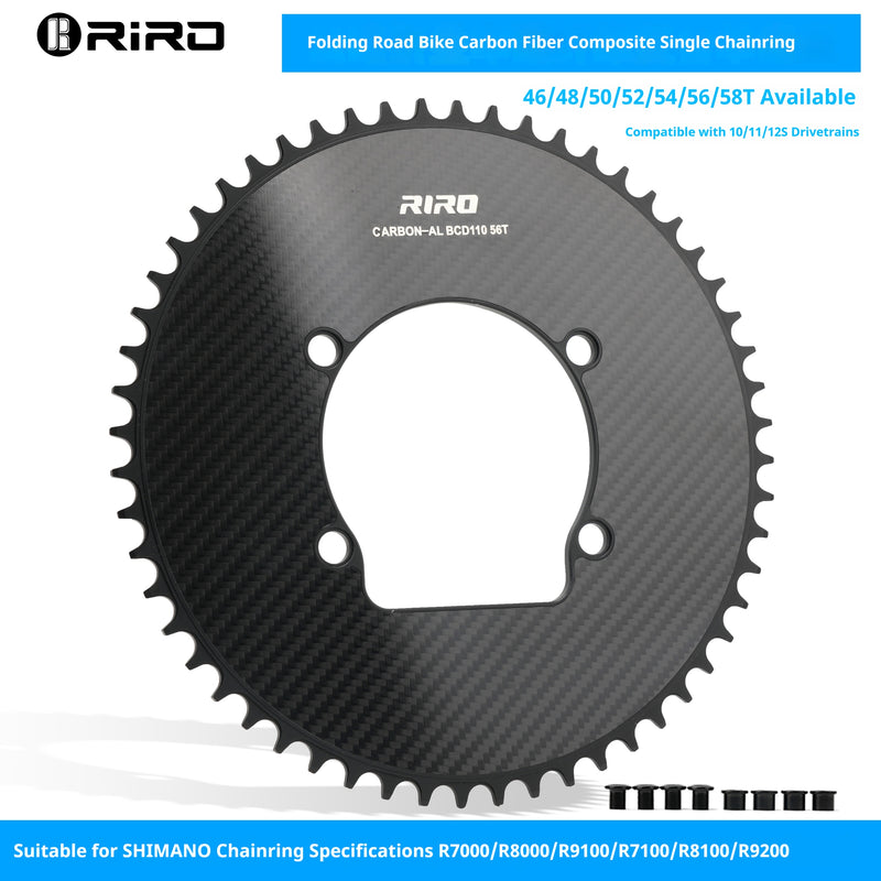 Load image into Gallery viewer, Riro RCB 110BCD CNC Aluminum Chainring with Carbon Fiber Reinforced Surface Single and Double Chainrings