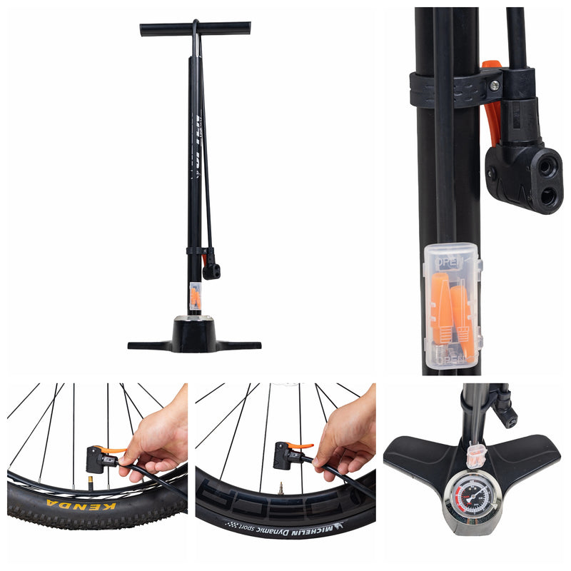 Load image into Gallery viewer, Upten Bicycle Aluminum Floor Air Pump with Gauge 200Psi Deluxe Stand Bike Pumps P29B