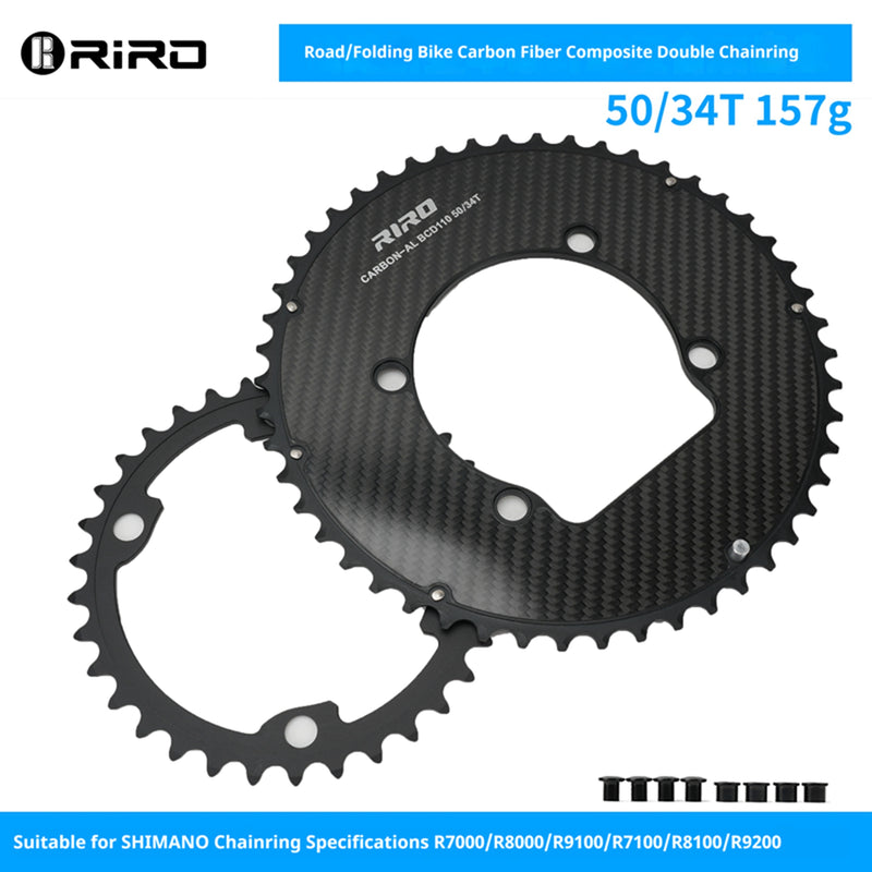 Load image into Gallery viewer, Riro RCB 110BCD CNC Aluminum Chainring with Carbon Fiber Reinforced Surface Single and Double Chainrings