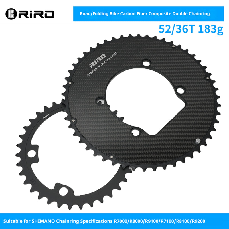Load image into Gallery viewer, Riro RCB 110BCD CNC Aluminum Chainring with Carbon Fiber Reinforced Surface Single and Double Chainrings