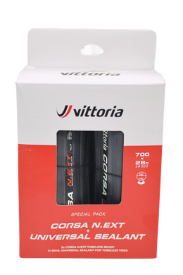 Vittoria 2x Corsa N.Ext Tubeless Ready 700C x 28 Road Tyre with 80ml Sealant Bundle