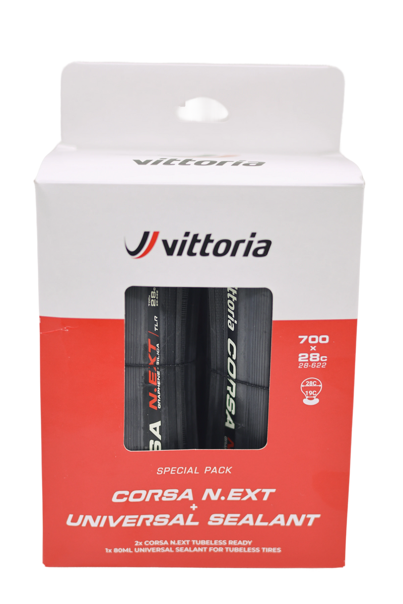 Load image into Gallery viewer, Vittoria 2x Corsa N.Ext Tubeless Ready 700C x 28 Road Tyre with 80ml Sealant Bundle
