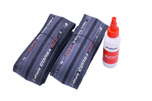 Vittoria 2x Corsa N.Ext Tubeless Ready 700C x 28 Road Tyre with 80ml Sealant Bundle