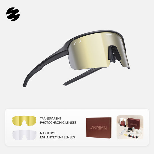 SUNRIMOON Twilight Half‑Rimmed Cycling Sunglasses Lenses By ZEISS, Photochromic, Interchangeable Sports Glasses for Cycling Running Outdoo JN2501B