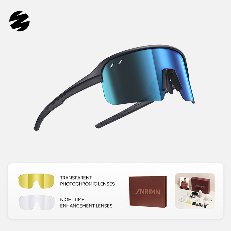 Load image into Gallery viewer, SUNRIMOON Twilight Half‑Rimmed Cycling Sunglasses Lenses By ZEISS, Photochromic, Interchangeable Sports Glasses for Cycling Running Outdoo JN2501B
