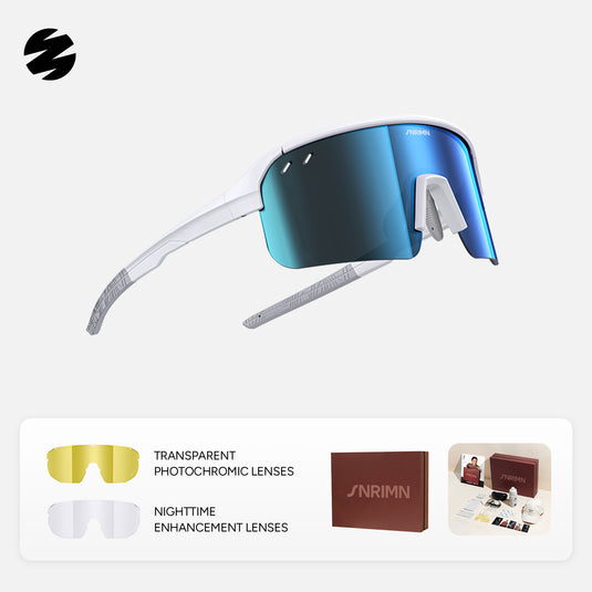 SUNRIMOON Twilight Half‑Rimmed Cycling Sunglasses Lenses By ZEISS, Photochromic, Interchangeable Sports Glasses for Cycling Running Outdoo JN2501B