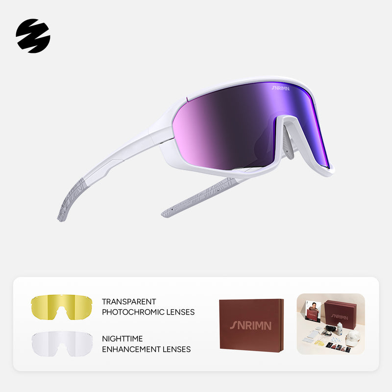Load image into Gallery viewer, SUNRIMOON Twilight Full‑Frame Cycling Sunglasses Lenses By ZEISS, Photochromic, Interchangeable Sports Glasses for Cycling Running Outdoo JN2501A

