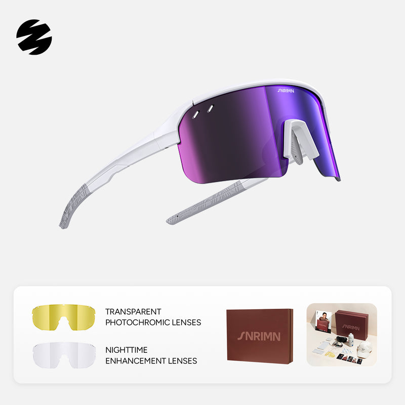 Load image into Gallery viewer, SUNRIMOON Twilight Half‑Rimmed Cycling Sunglasses Lenses By ZEISS, Photochromic, Interchangeable Sports Glasses for Cycling Running Outdoo JN2501B
