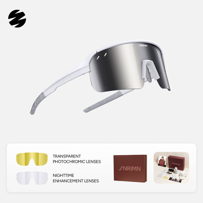 Load image into Gallery viewer, SUNRIMOON Twilight Half‑Rimmed Cycling Sunglasses Lenses By ZEISS, Photochromic, Interchangeable Sports Glasses for Cycling Running Outdoo JN2501B
