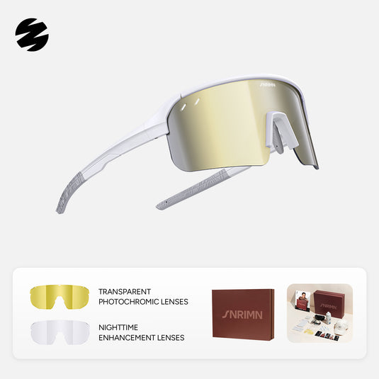 SUNRIMOON Twilight Half‑Rimmed Cycling Sunglasses Lenses By ZEISS, Photochromic, Interchangeable Sports Glasses for Cycling Running Outdoo JN2501B
