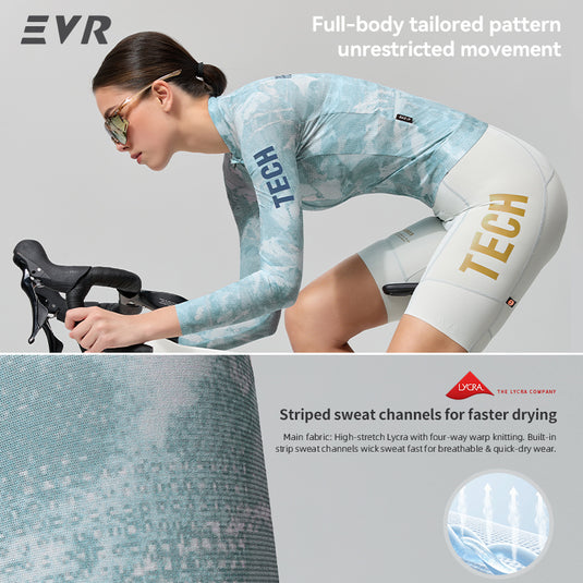 EVR TECH Women's Long‑Sleeve Cycling Jersey Lycra Quick‑Dry UPF50+ Road Bike Top 2620