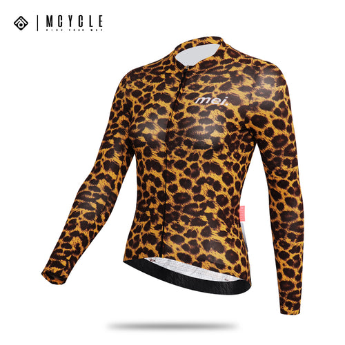 Mcycle Woman Leopard Print Long Sleeve Cycling Jersey MY262W