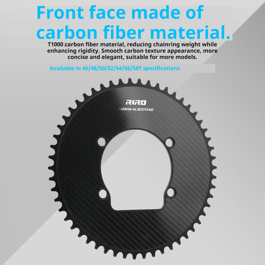 Riro RCB 110BCD CNC Aluminum Chainring with Carbon Fiber Reinforced Surface Single and Double Chainrings