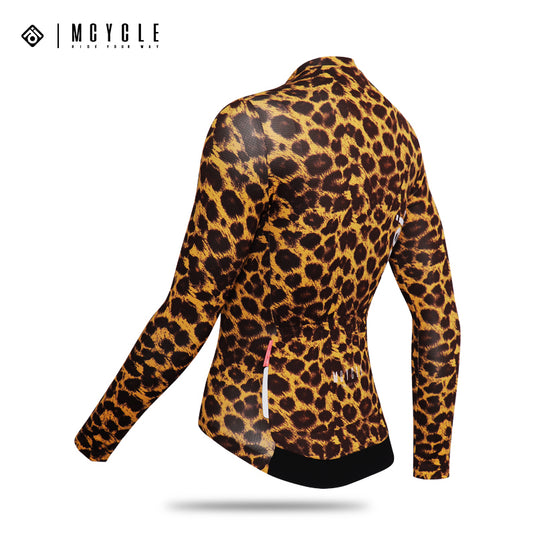 Mcycle Woman Leopard Print Long Sleeve Cycling Jersey MY262W