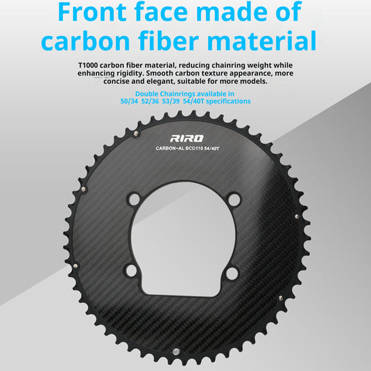 Riro RCB 110BCD CNC Aluminum Chainring with Carbon Fiber Reinforced Surface Single and Double Chainrings