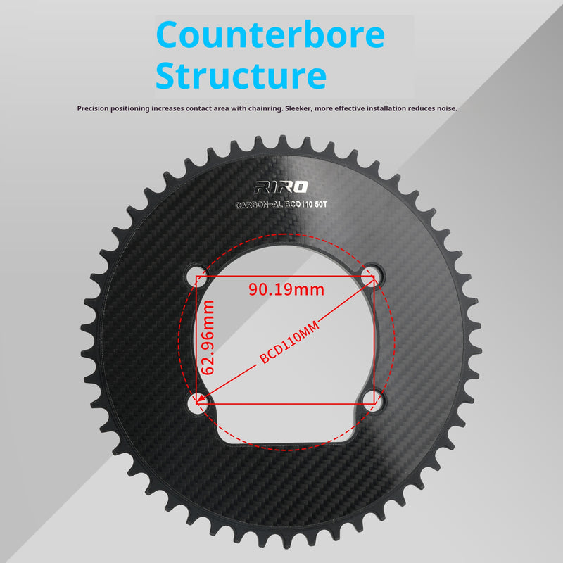 Load image into Gallery viewer, Riro RCB 110BCD CNC Aluminum Chainring with Carbon Fiber Reinforced Surface Single and Double Chainrings
