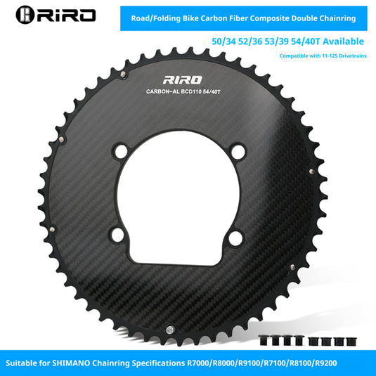 Riro RCB 110BCD CNC Aluminum Chainring with Carbon Fiber Reinforced Surface Single and Double Chainrings