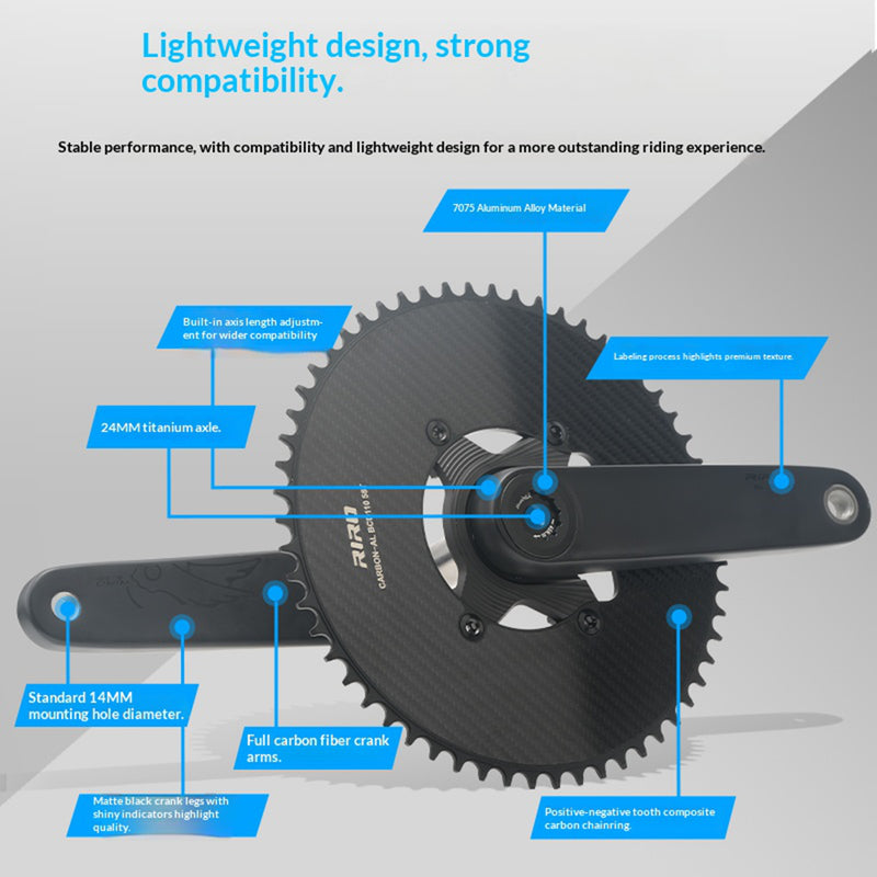 Load image into Gallery viewer, RIRO SL06 Carbon Fiber Crankset with TC4 Titanium 24mm Spindle 346g Compatible with all Shimano bottom bracket
