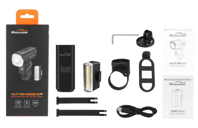 Load image into Gallery viewer, MagicShine Allty 400 Bicycle Front Light + Seemee 20 Tail Light Combo
