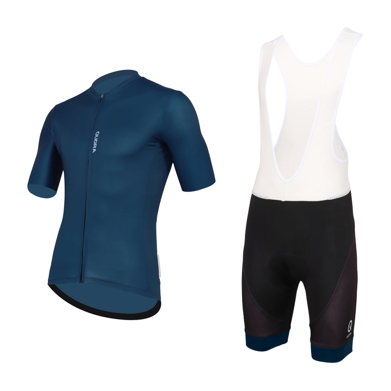 Load image into Gallery viewer, Qudra Cycling Jersey and Bib Tights Top with Short Pants Navy Blue 064
